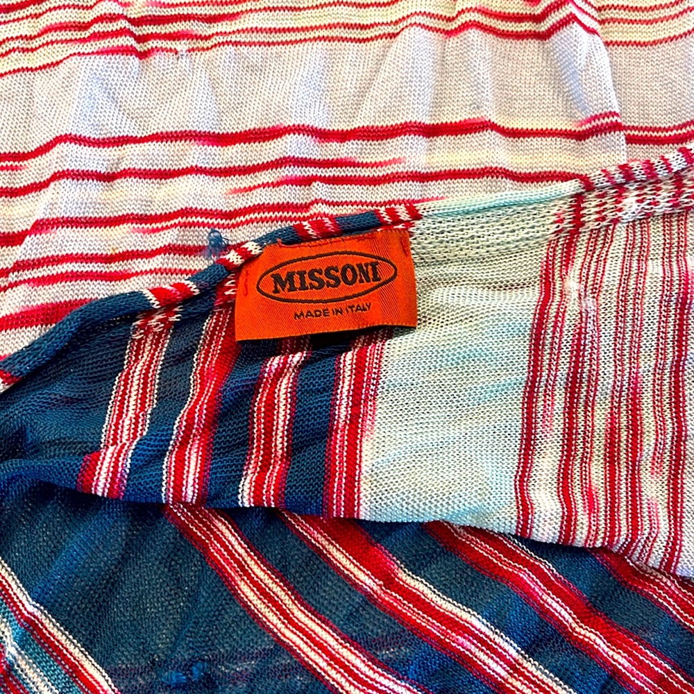 Missoni Red White Blue Striped Lightweight Scarf Wrap